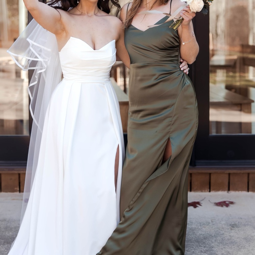 Birdy Grey Catherine Dress | Size Medium | Matte Satin Olive | WORN ONCE